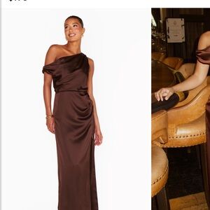 Brown One-Shoulder Cocktail Gown with Short Sleeves